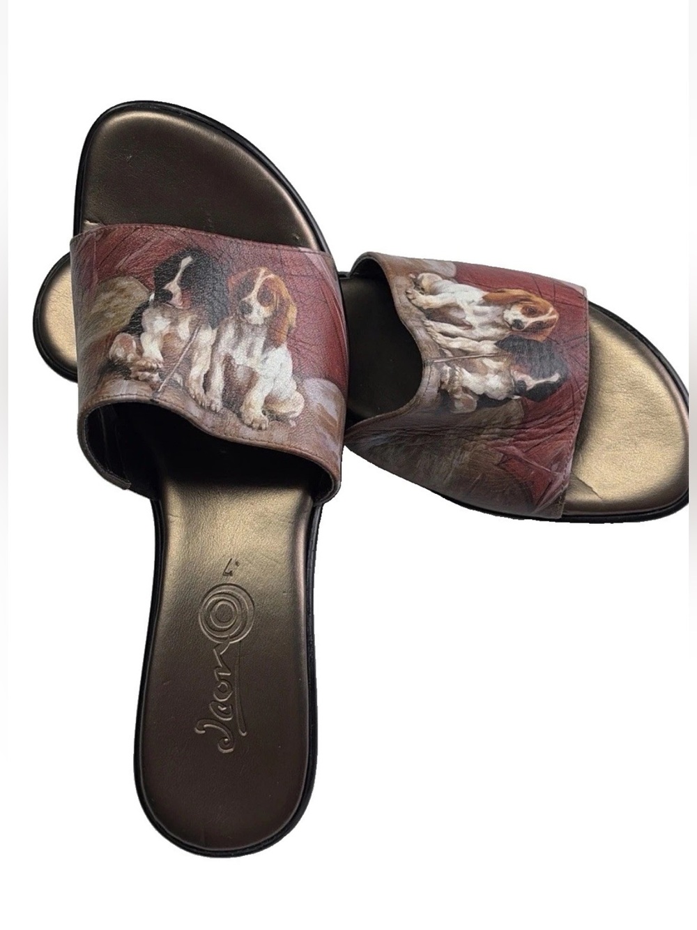 ICON Art to Wear wedge slide w/dog print-Made Italy-Sz 7